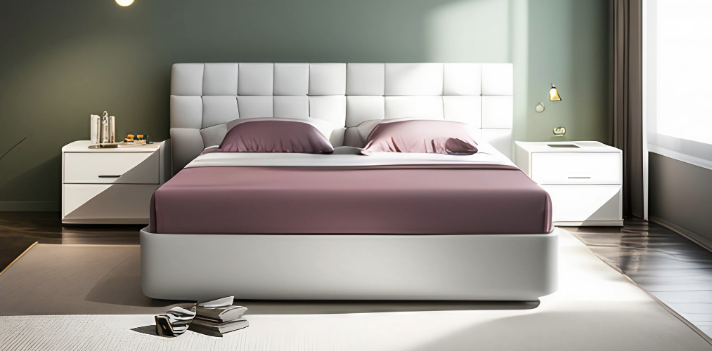 Box bed design in white color with white headboard-Beautiful Homes