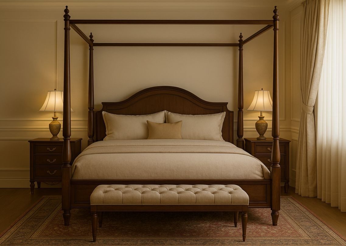 Cozy bedroom with wooden bed and beige décor - Beautiful Homes