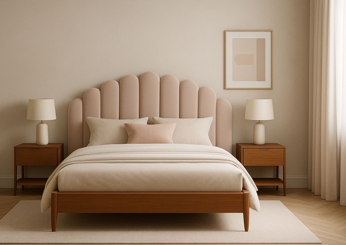 Neutral bedroom with modern décor and wooden furniture - Beautiful Homes