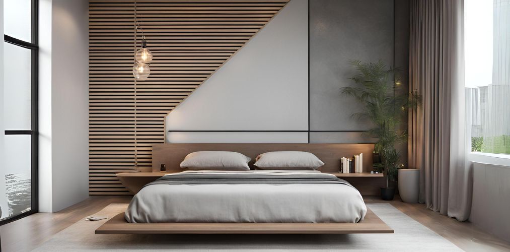 Contemporary bedroom with platform bed and accent wall - Beautiful Homes