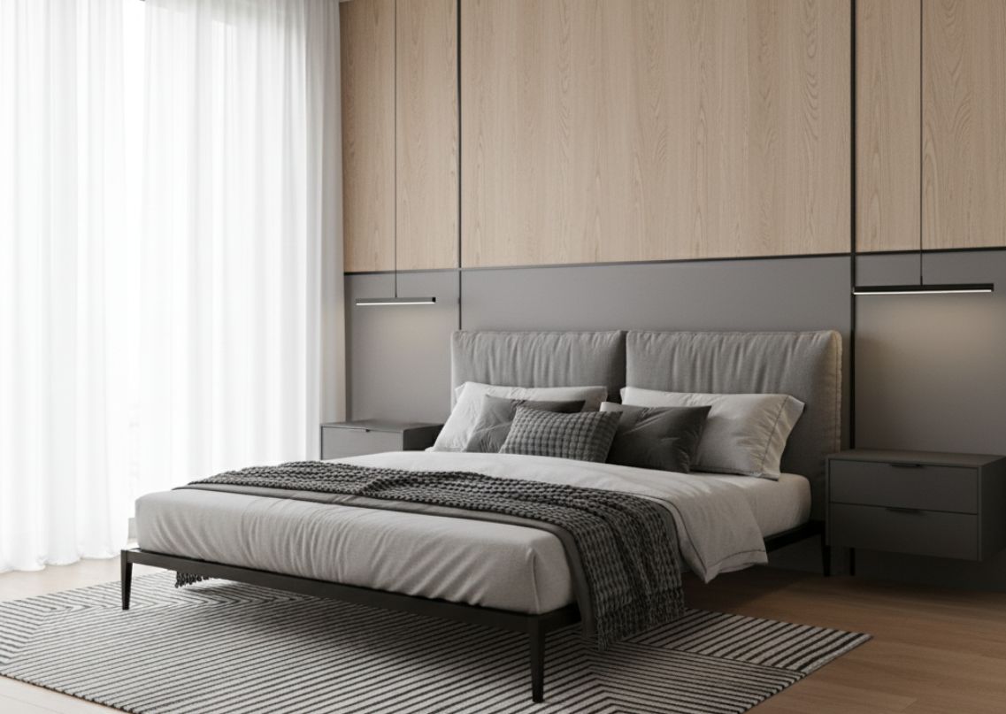 Modern bedroom with neutral tones and sleek design - Beautiful Homes