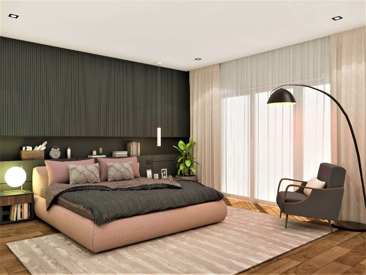 Contemporary master bedroom design with fluted panels - Beautiful Homes