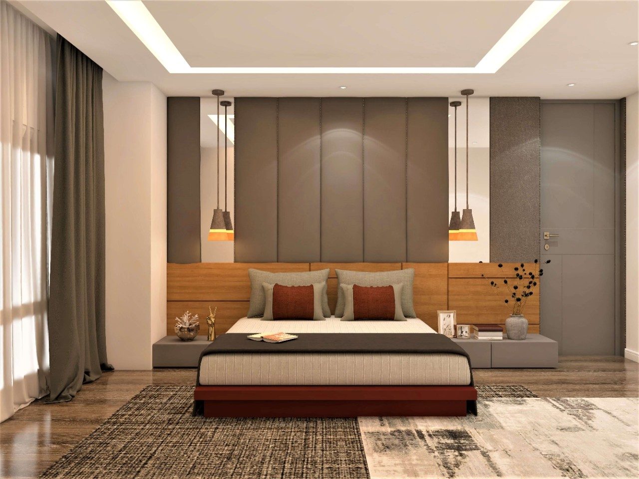 Contemporary master bedroom design with wall panels - Beautiful Homes