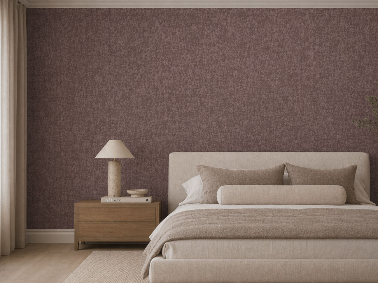 Muted dusty rose wallpaper with a soft dappled texture - Beautiful Homes