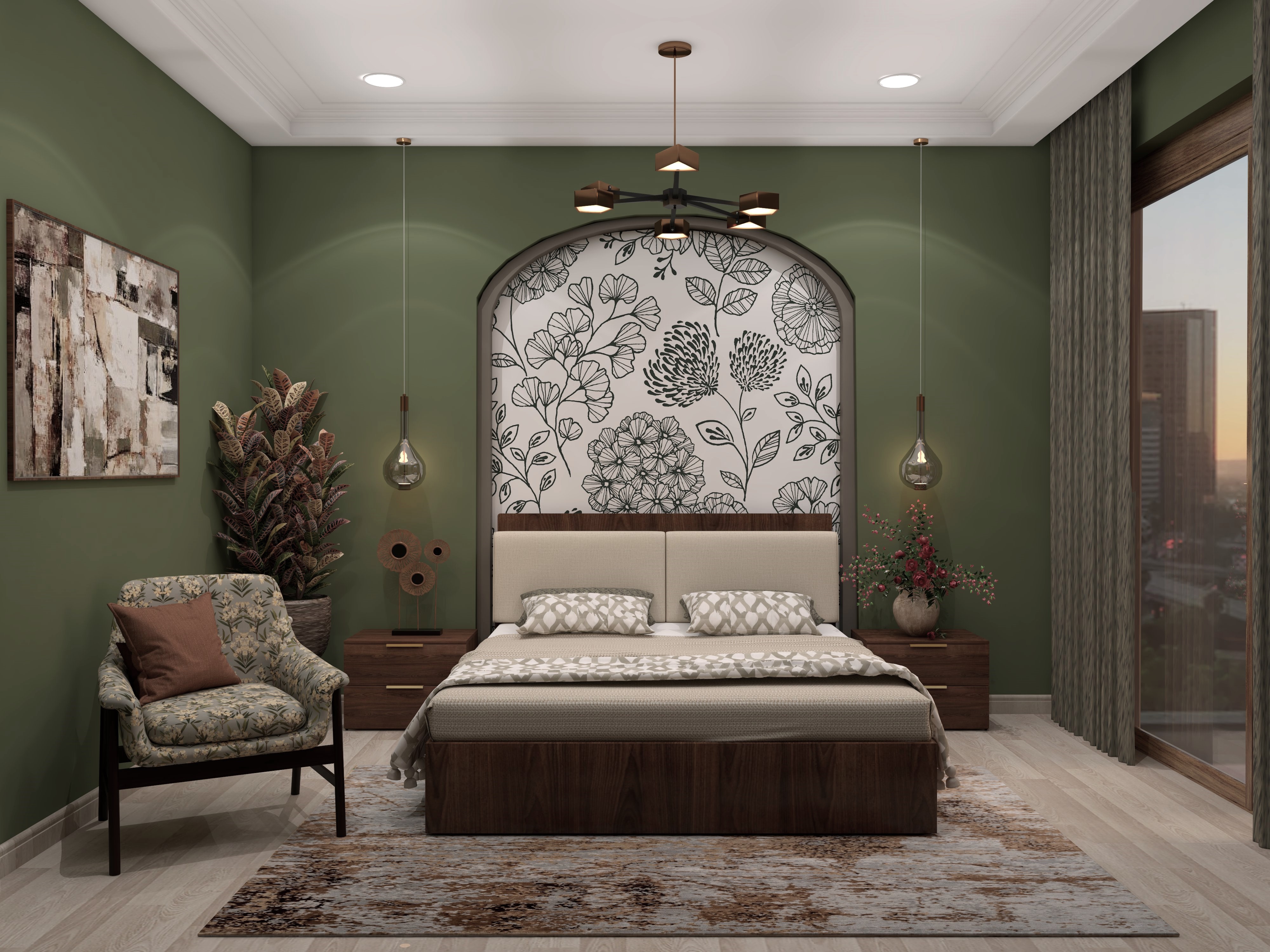 Vibrant bedroom with arched panel - Beautiful Homes