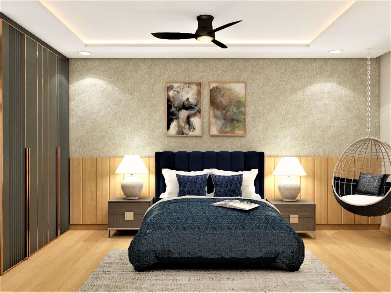 Elegant master bedroom with wall panelling - Beautiful Homes