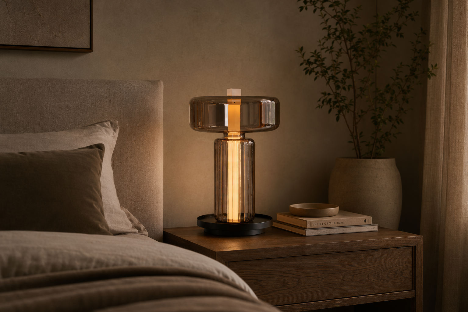 Table lamp with a smoked amber glass body - Beautiful Homes