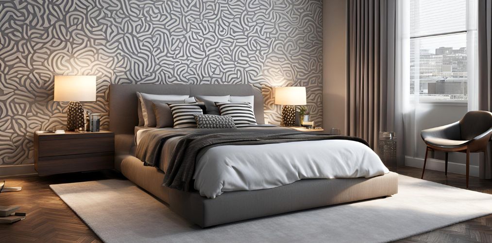 Grey and white modern bedroom with table lamps - Beautiful Homes