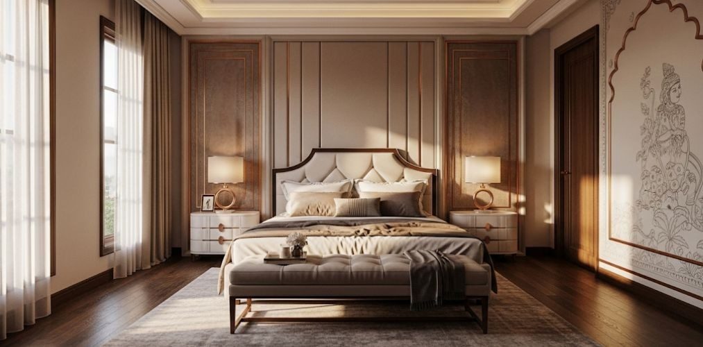 Modern bedroom with stylish furniture and lighting - Beautiful Homes