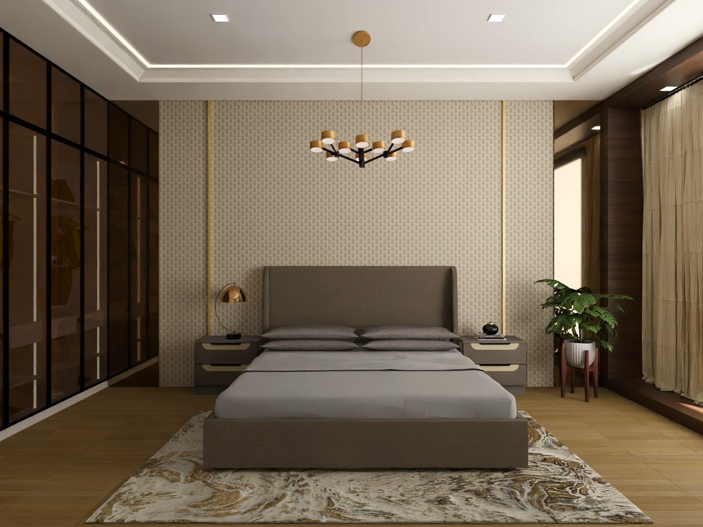 Elegant bedroom with modern furniture and lighting - Beautiful Homes