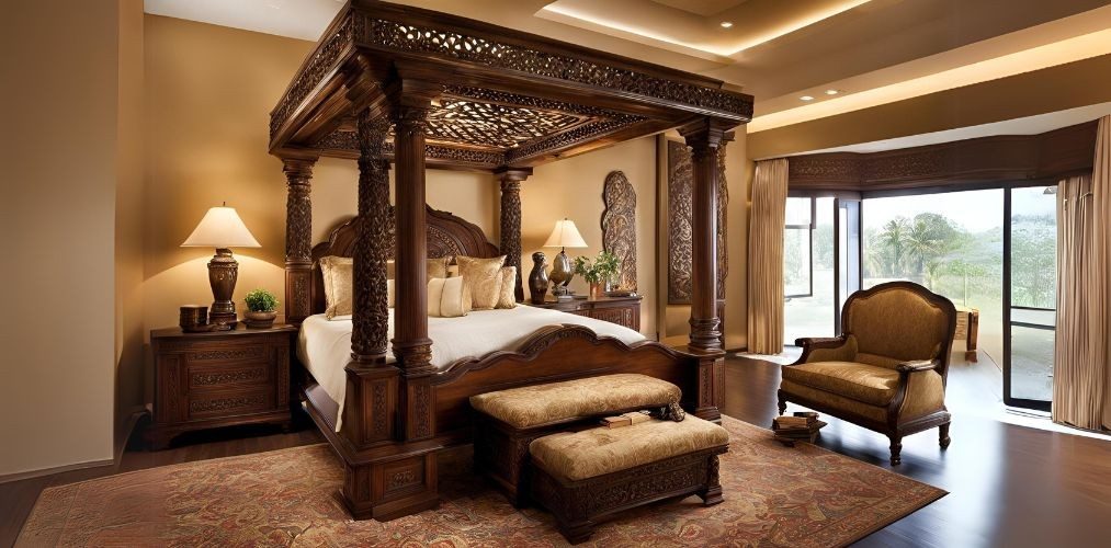 Indian traditional style master bedroom with canopy bed - Beautiful Homes