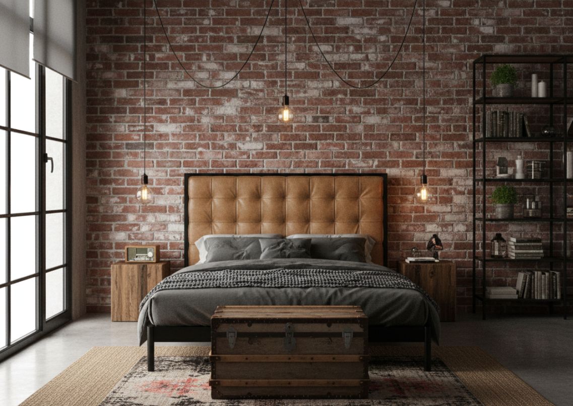 Industrial bedroom with brick walls and vintage décor - Beautiful Homes