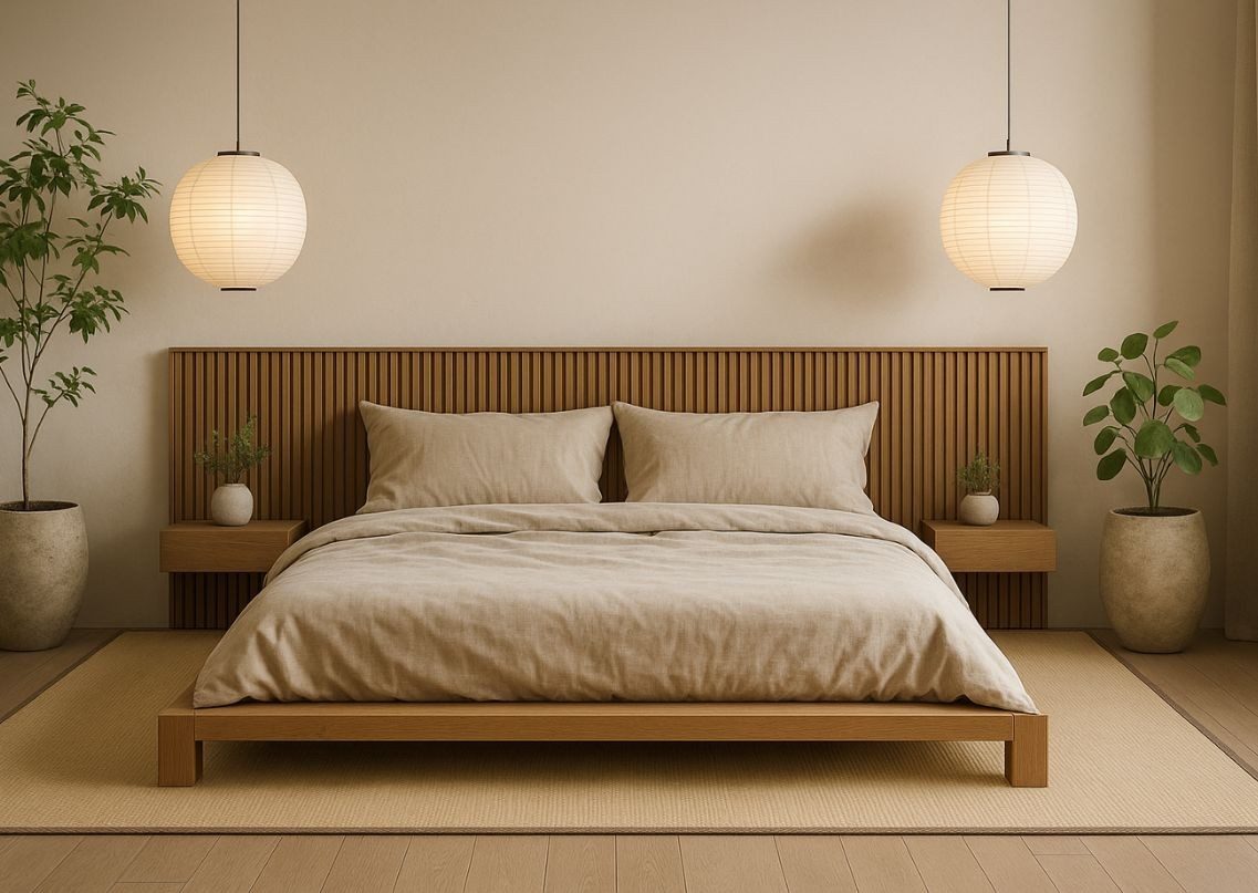 Minimalist bedroom with wooden bed and beige décor - Beautiful Homes