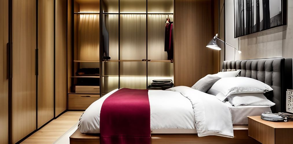 Modern luxury bedroom with glass wardrobe-Beautiful Homes