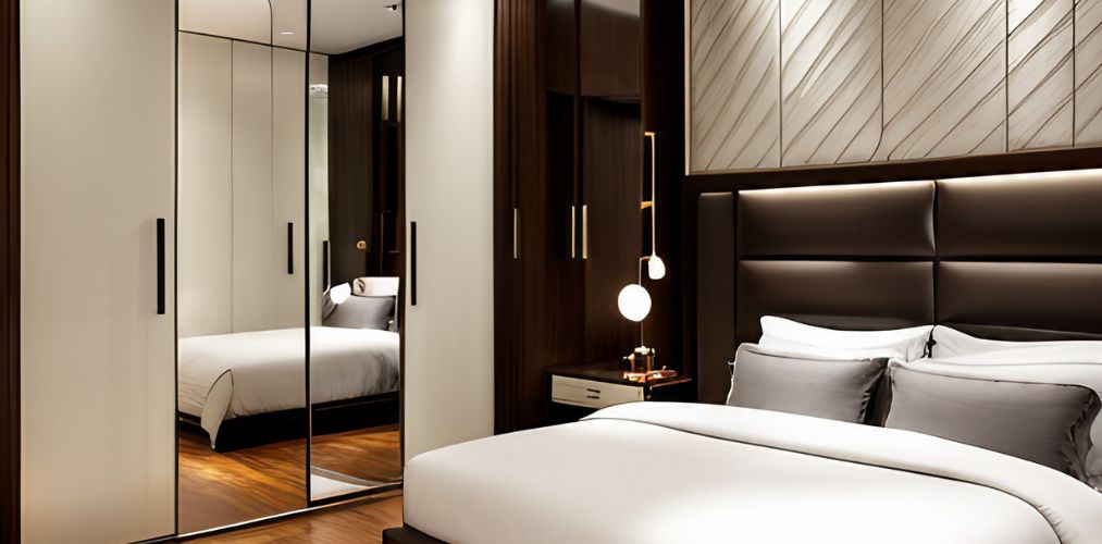 Luxury bedroom with mirrored wardrobe-Beautiful Homes