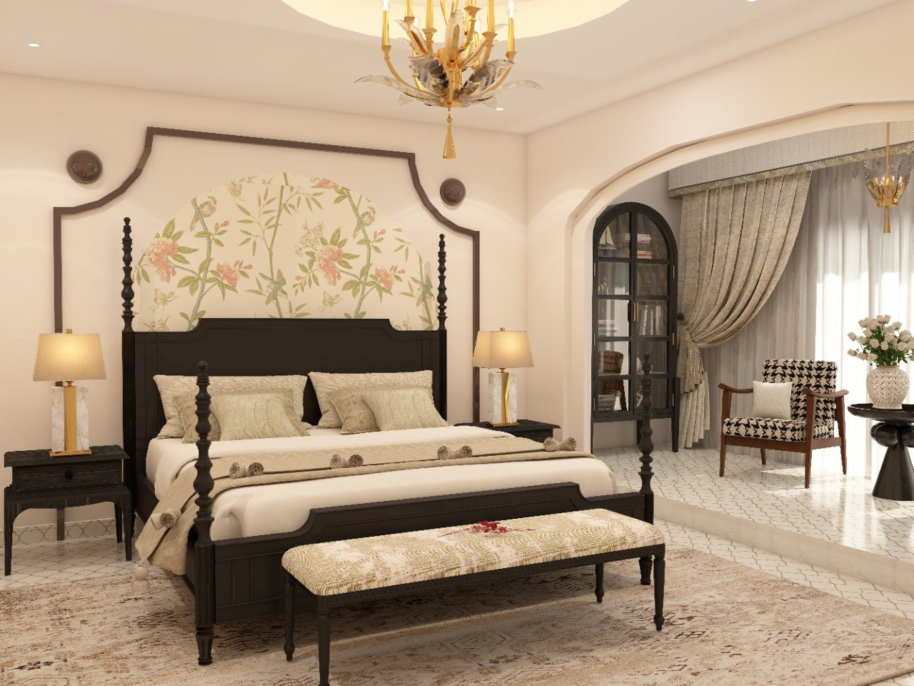 Luxury master bedroom with wooden four poster bed - Beautiful Homes