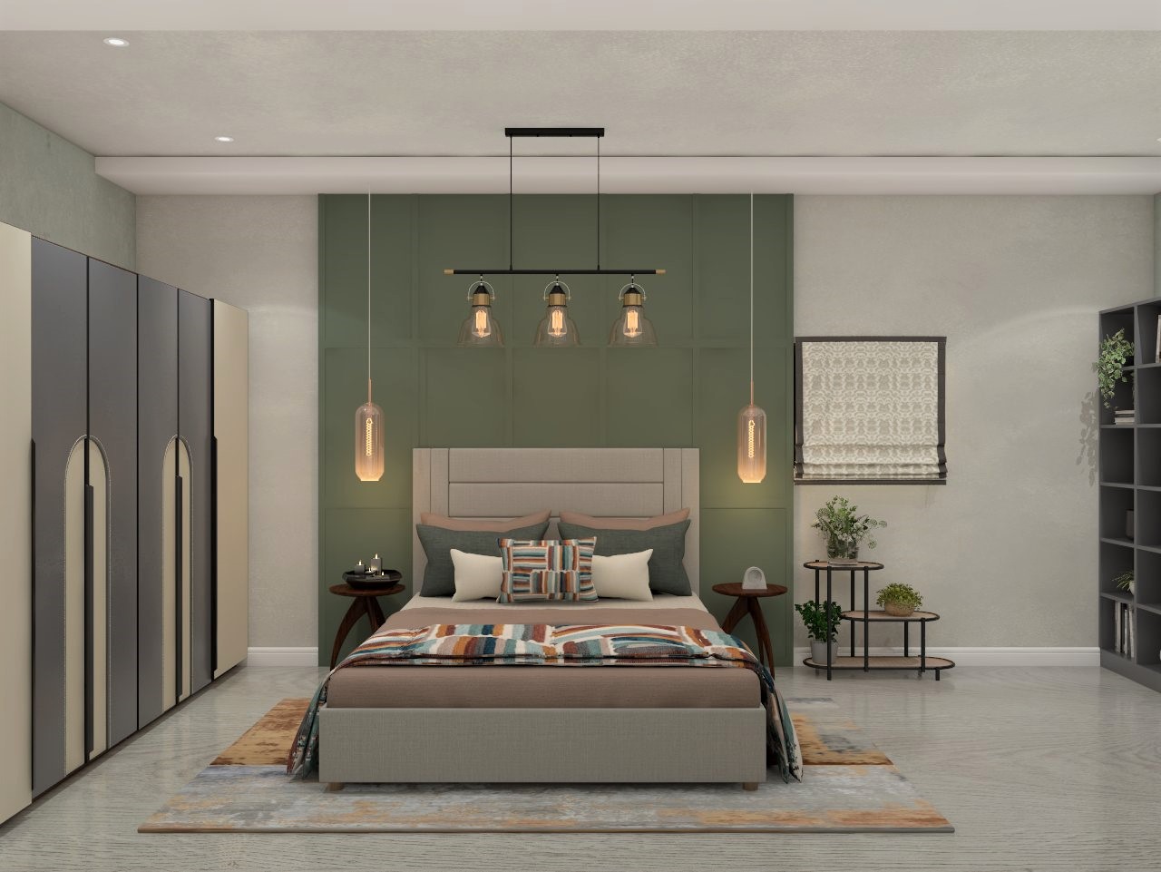 Modern grey bed with modular wardrobe-Beautiful Homes