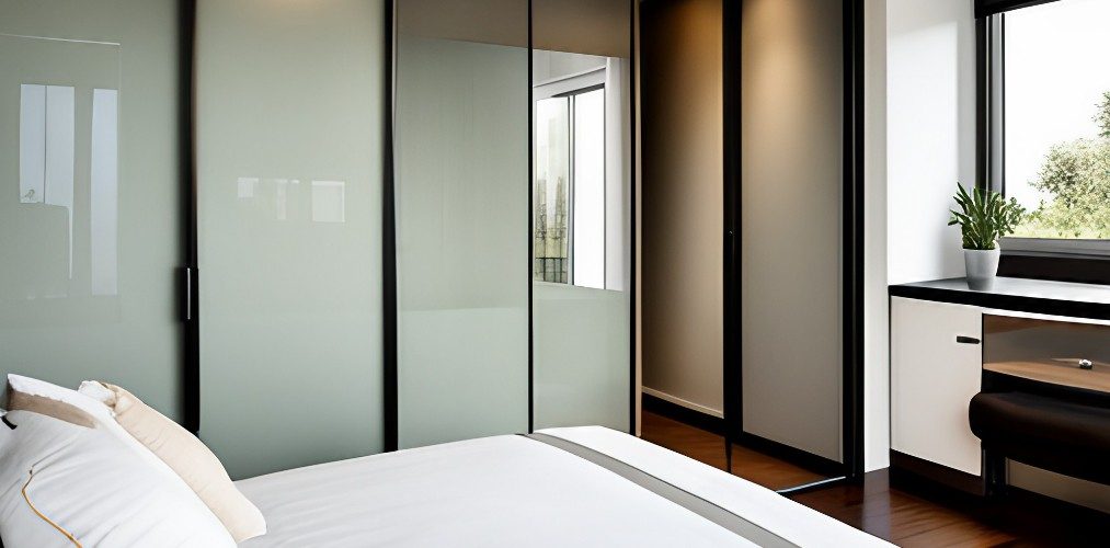 Modern master bedroom with frosted glass wardrobe-Beautiful Homes