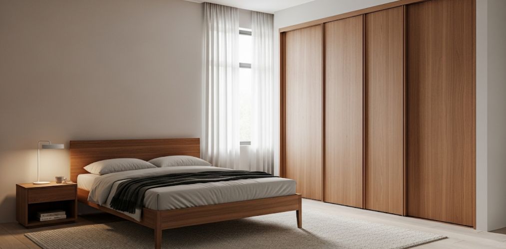 Modern bedroom with sliding wooden wardrobe - Beautiful Homes