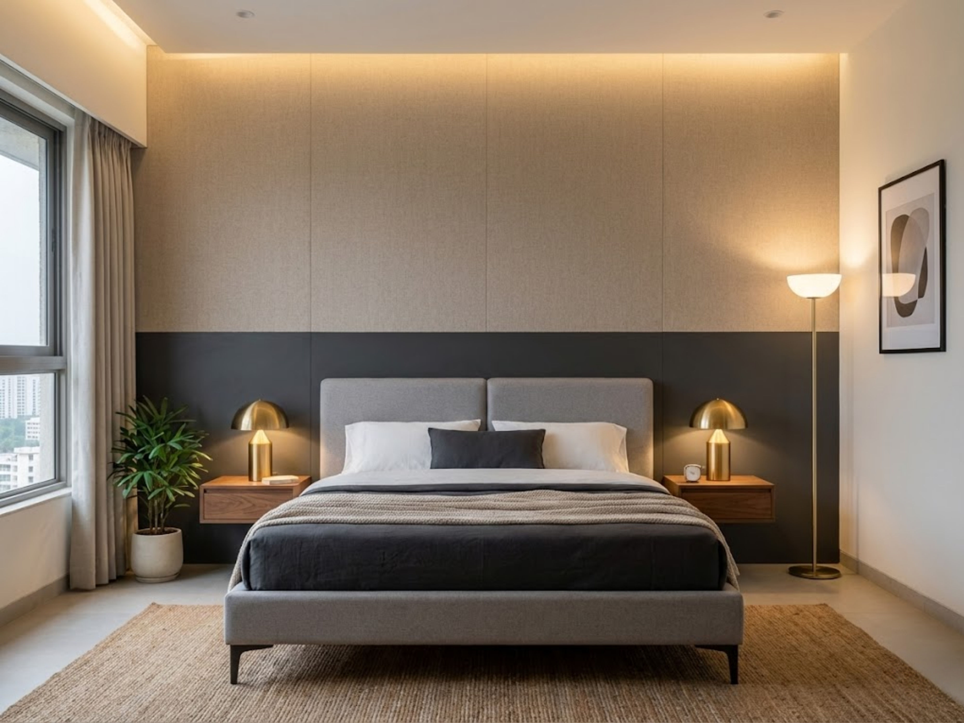 Modern bedroom with neutral colours and stylish décor - Beautiful Homes