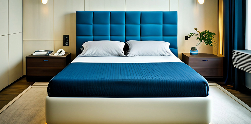 Modern bed design in white and blue color-Beautiful Homes
