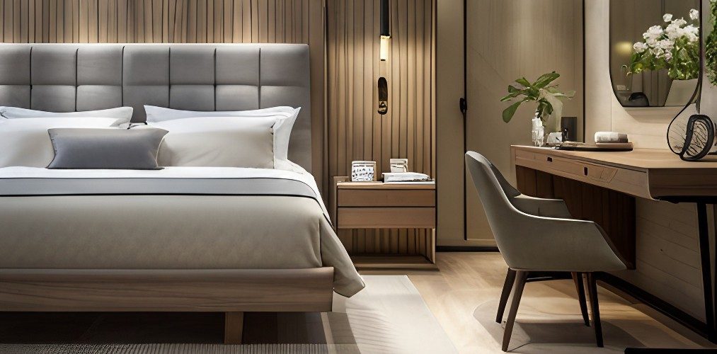 Modern bedroom design with bedside table-Beautiful Homes