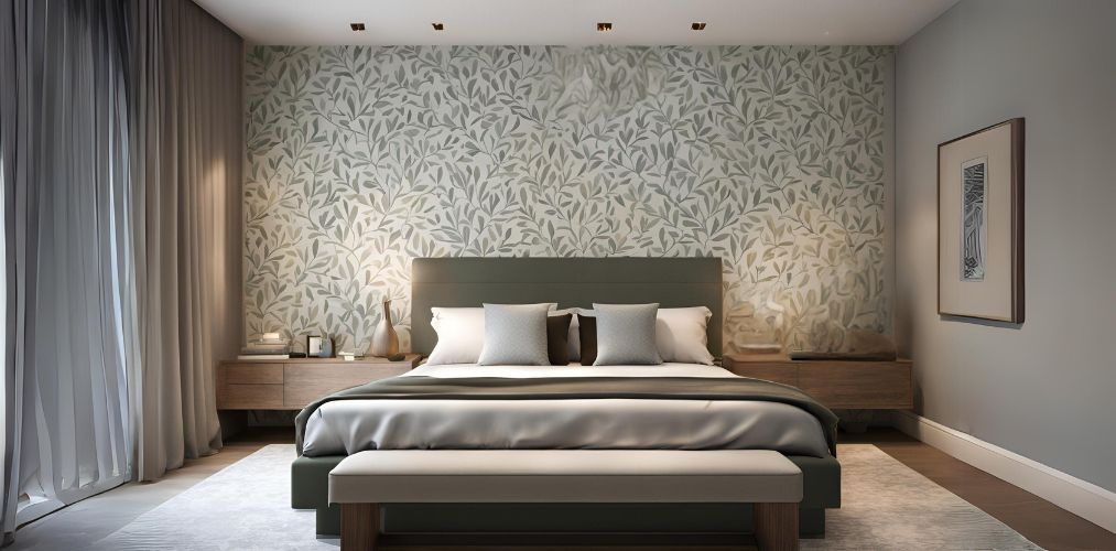 Modern bedroom design with leafy wallpaper - Beautiful Homes