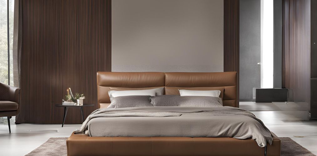 Modern bedroom design with leather upholstered bed - Beautiful Homes