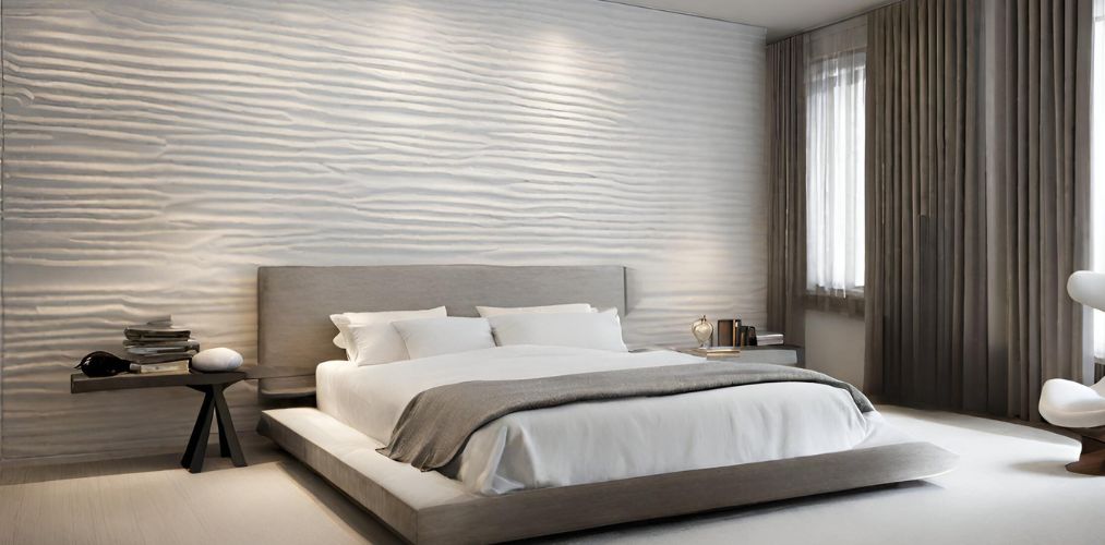 Modern bedroom design with white textured wall paneling-Beautiful Homes