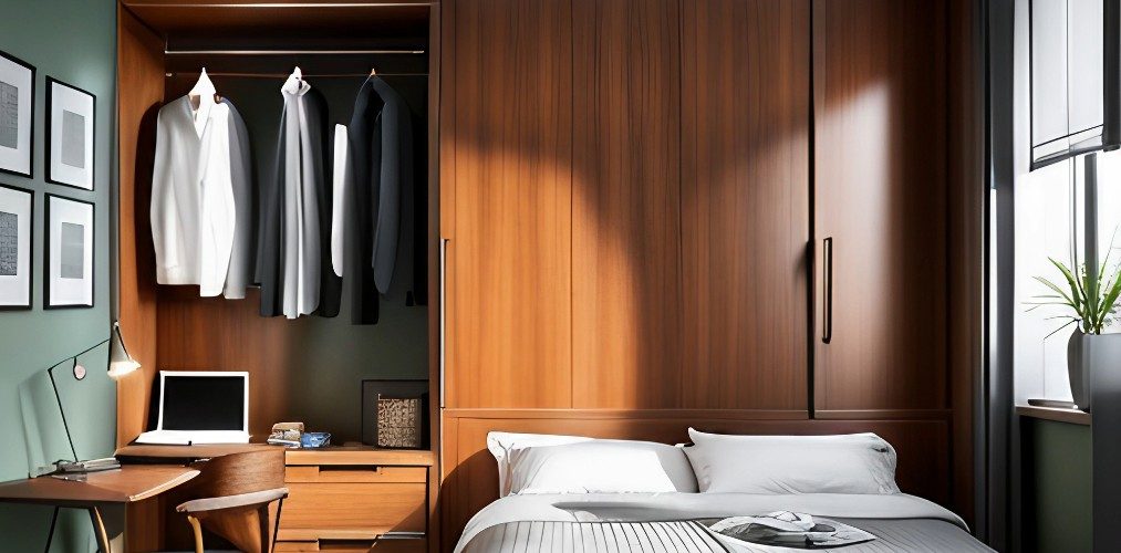 Small bedroom design with wooden wardrobe-Beautiful Homes