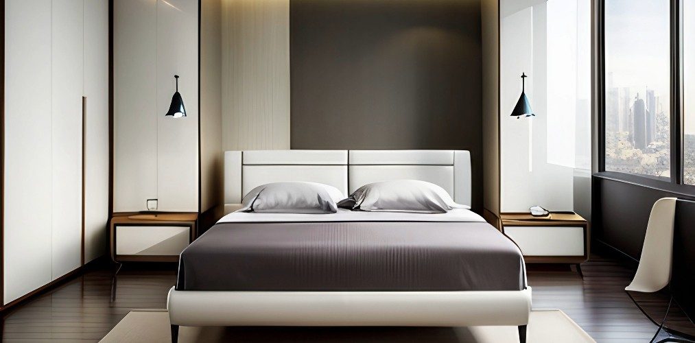 Modern bedroom furniture design with white bed frame and wardrobe-Beautiful Homes