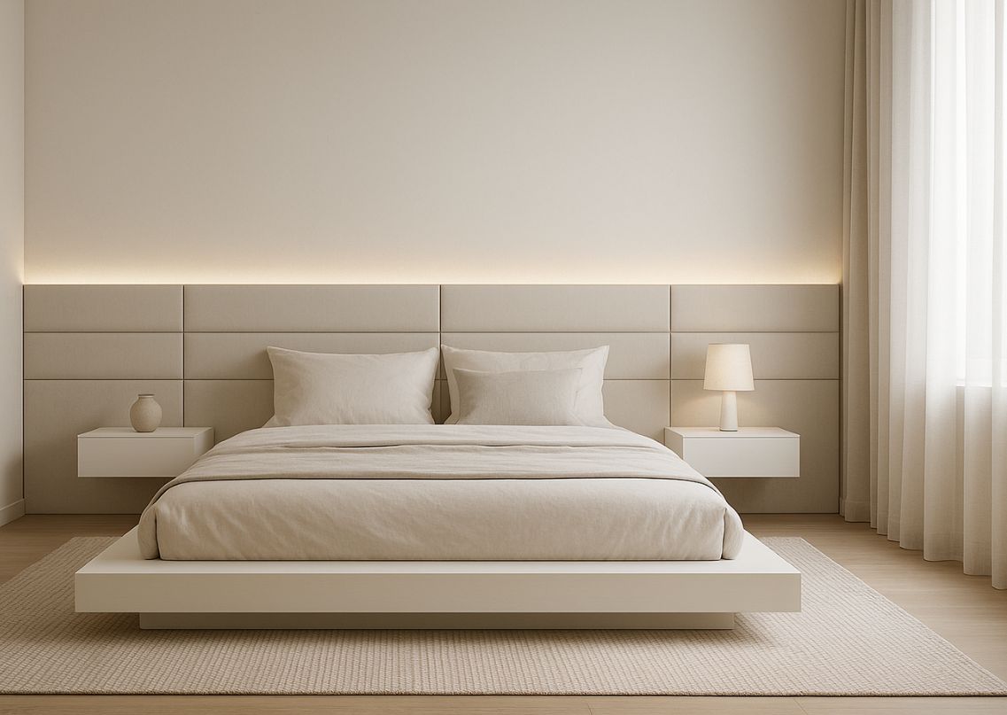 Minimalist beige bedroom with sleek design elements - Beautiful Homes