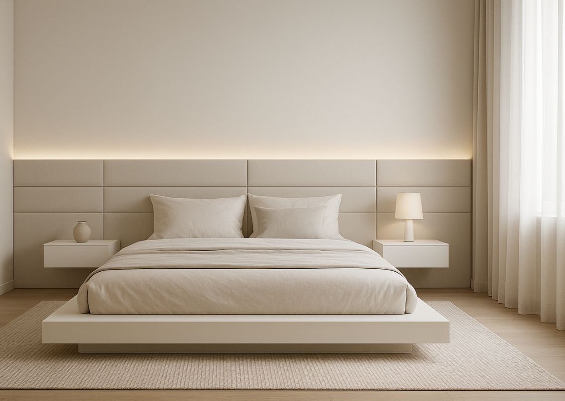 Minimalist beige bedroom with sleek design elements - Beautiful Homes