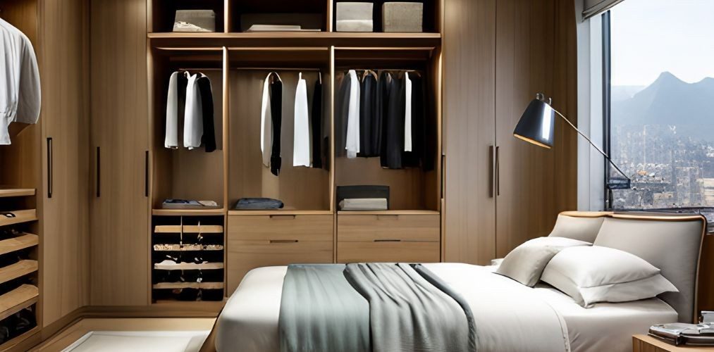 Modern bedroom design with wooden dressing wardrobe-Beautiful Homes