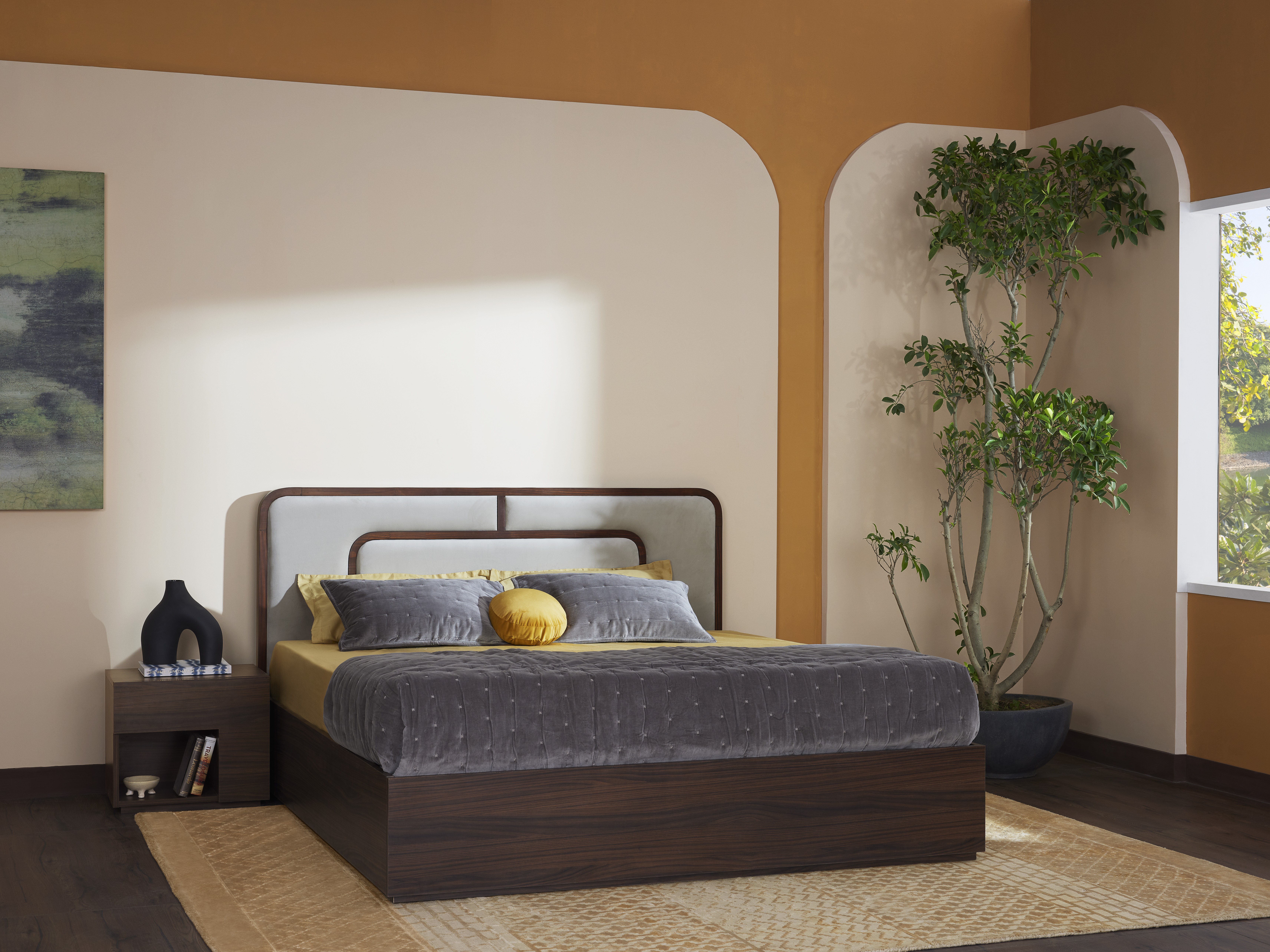 Modern bedroom with wooden bed and bedside tables - Beautiful Homes