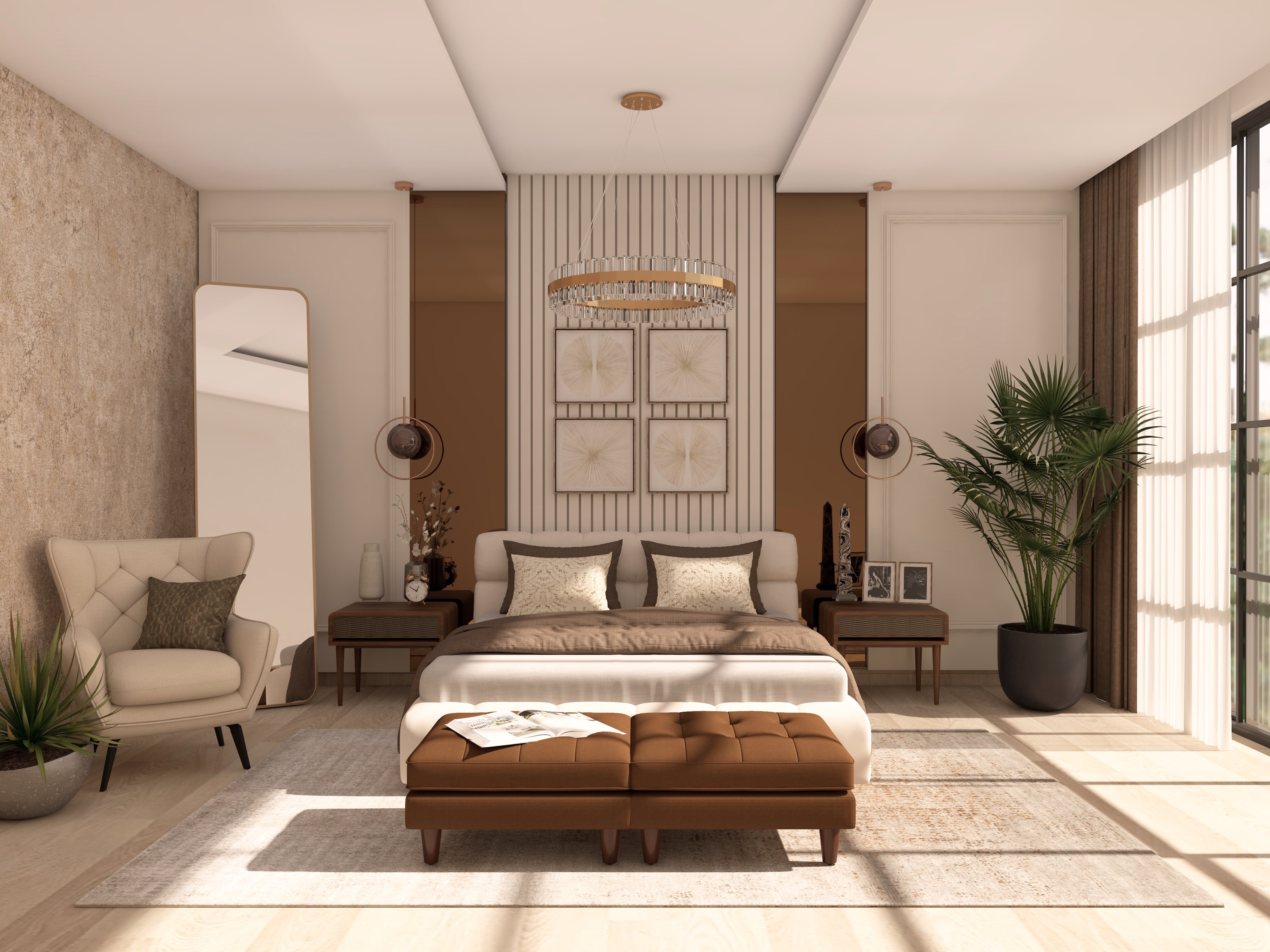 Modern bedroom with neutral tones and stylish décor - Beautiful Homes