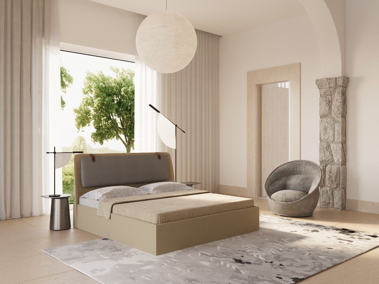 Minimalist modern bedroom with beige furniture and soft lighting - Beautiful Homes