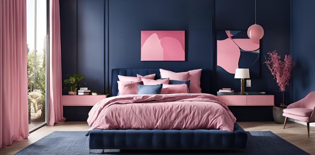 Modern dark blue and pink bedroom design - Beautiful Homes