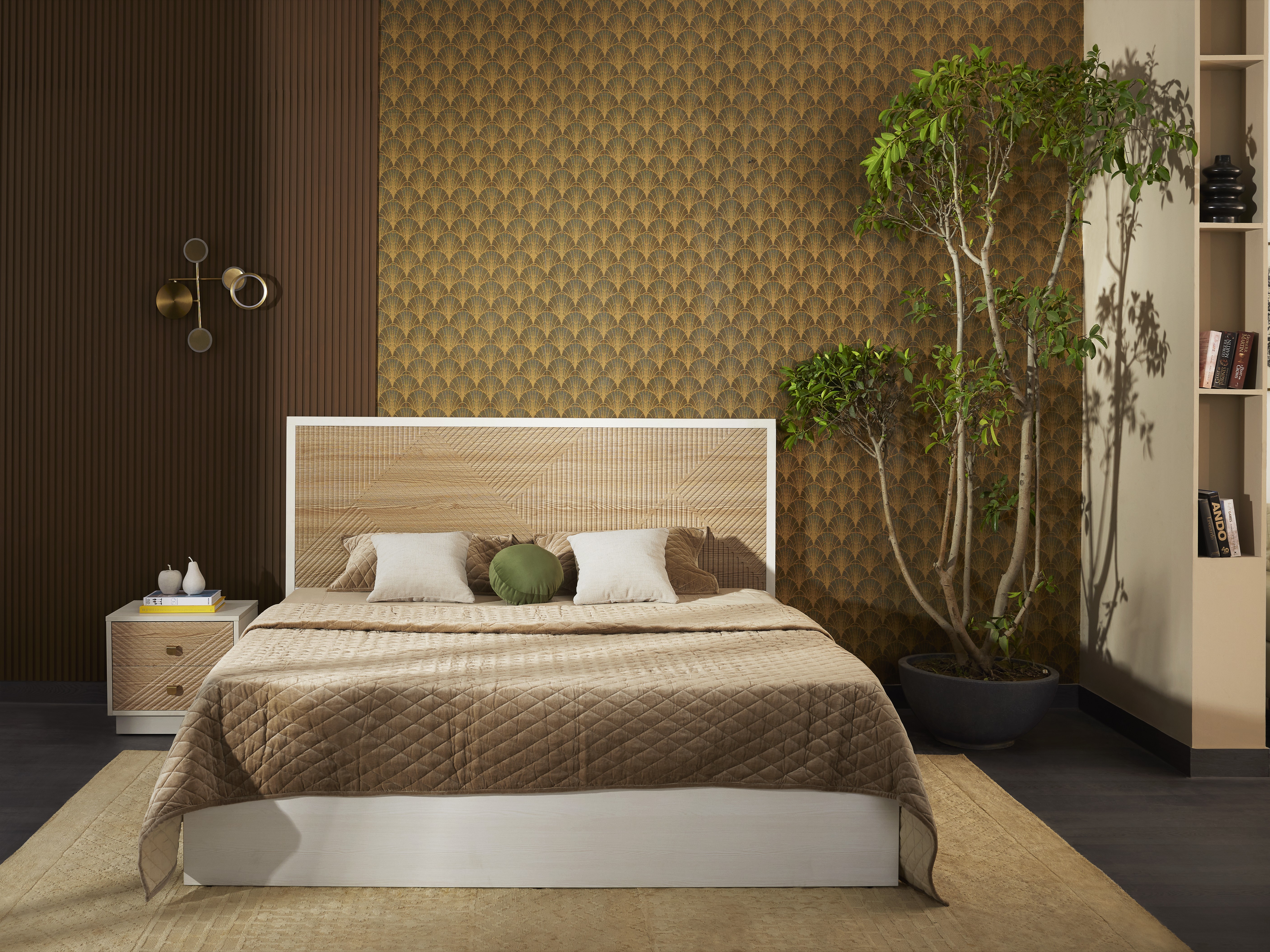 Elegant bedroom with patterned wallpaper - Beautiful Homes
