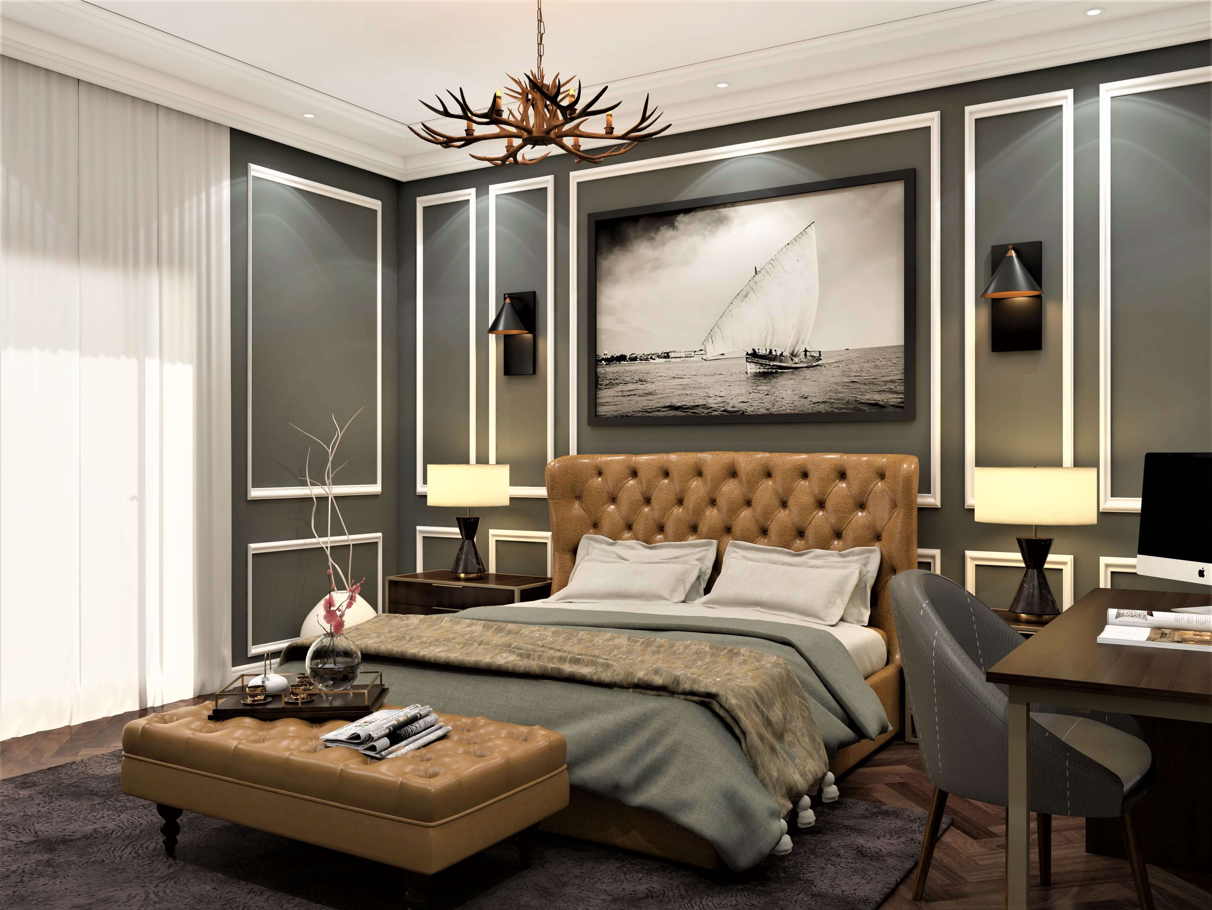 Modern master bedroom design with grey accent walls - Beautiful Homes
