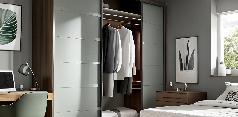 Modern master bedroom with grey sliding wardrobe-Beautiful Homes