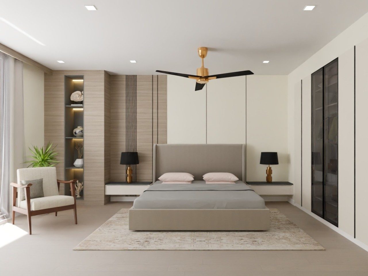 Neutral bedroom with modern furniture and décor - Beautiful Homes