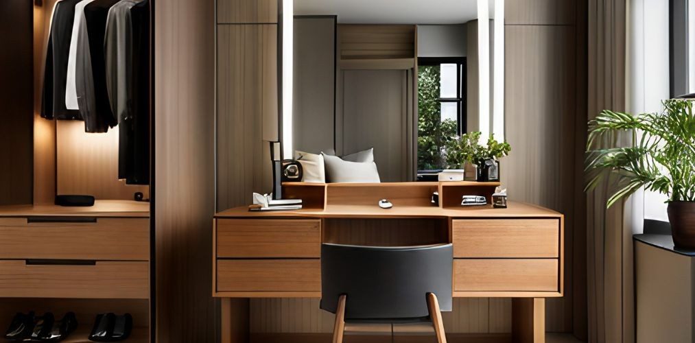 Wooden dressing table with black chair for master bedroom-Beautiful Homes