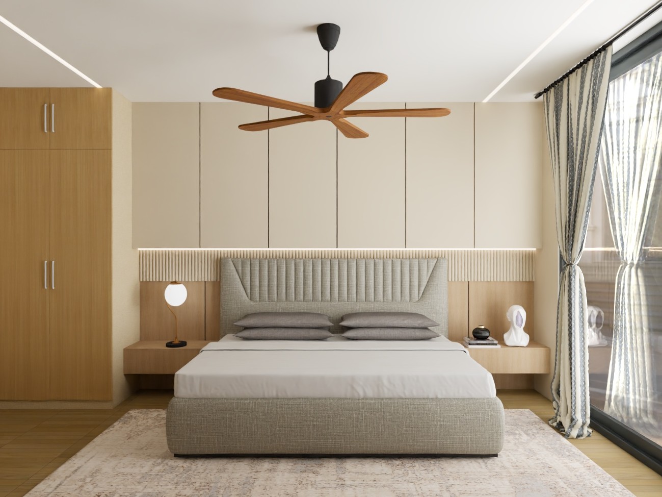 Master bedroom with modern furniture and wooden tones - Beautiful Homes