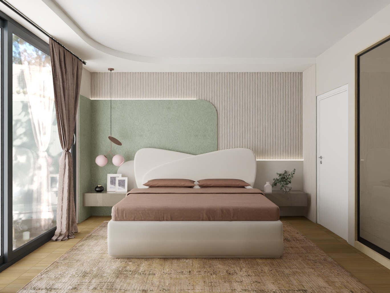 Elegant master bedroom with soft green tones - Beautiful Homes