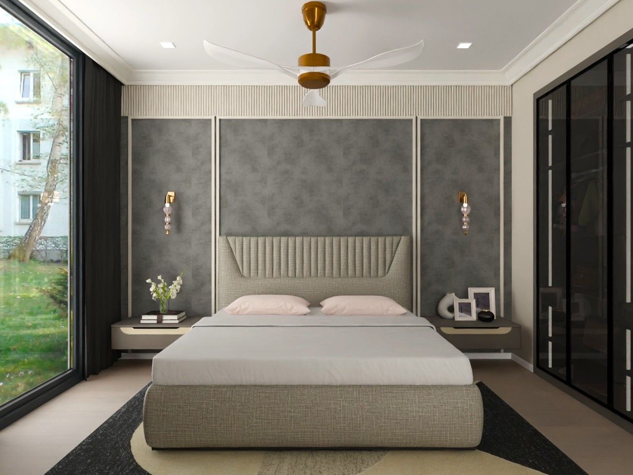 Elegant bedroom with gray walls - Beautiful Homes