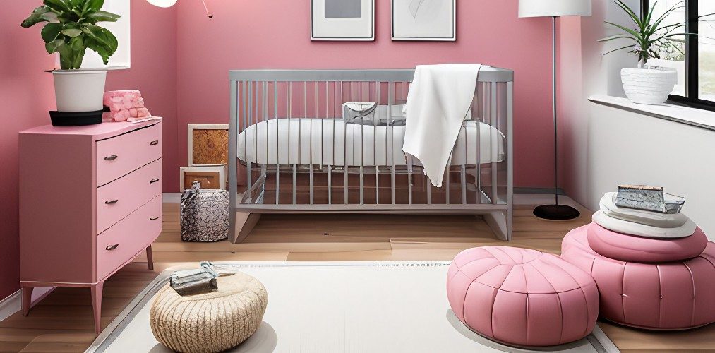 Pink bedroom interior design with baby dresser-Beautiful Homes