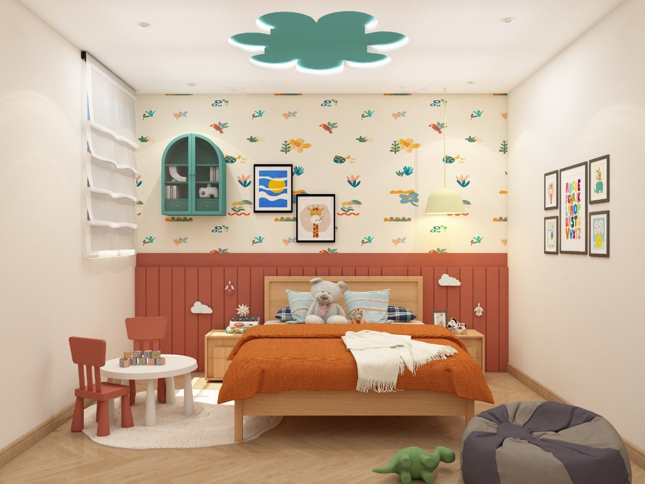 Playful children's bedroom with cloud shaped ceiling - Beautiful Homes