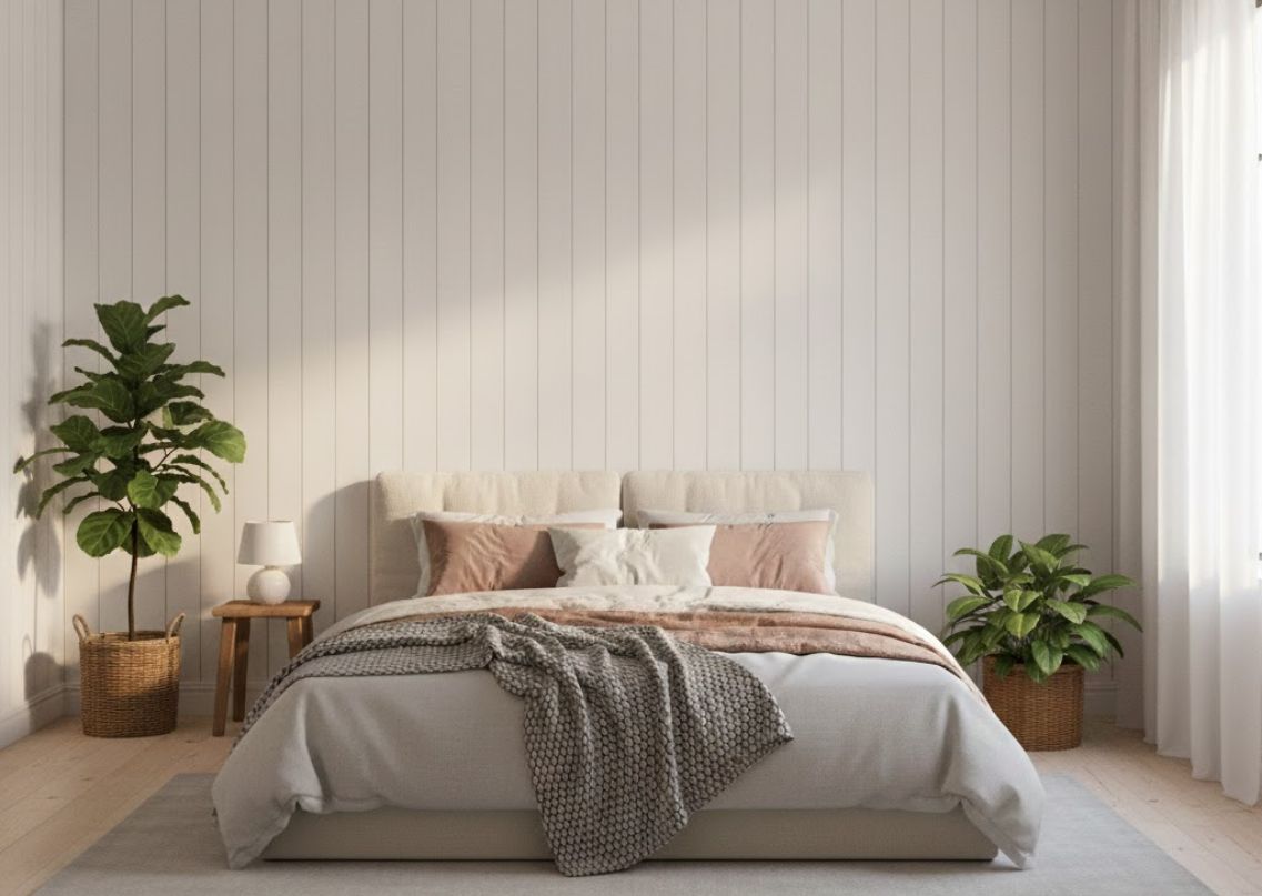 Modern bedroom featuring soft bedding and indoor plants - Beautiful Homes