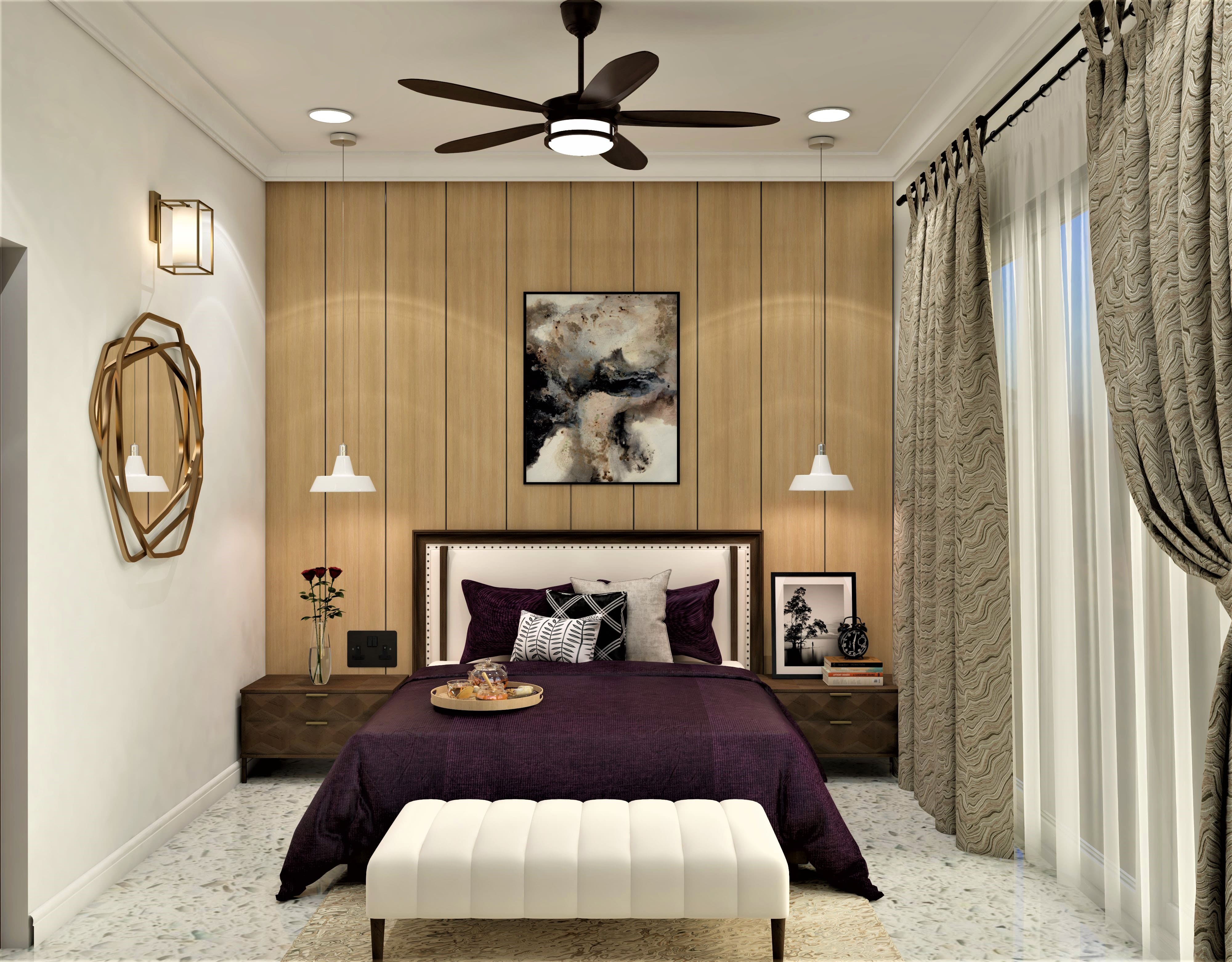 Simple bedroom design with wooden panelling - Beautiful Homes